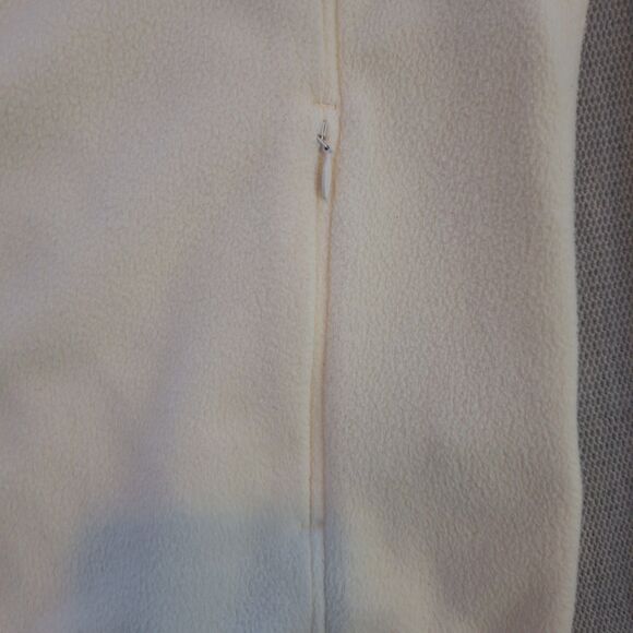 LL Bean Jacket Womens Medium Ivory Full Zip Lightweight Fleece Mock Neck Logo - Picture 3 of 16